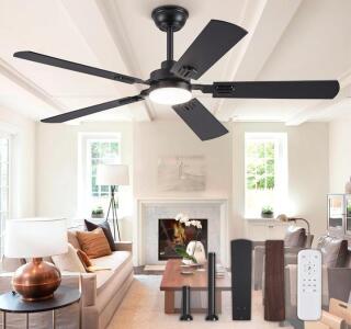 52&rdquo; Ceiling Fan W/ Remote (Wood/White Leafs & Black Base)