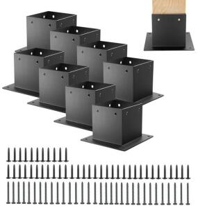 8 Pcs 4x4 Stainless Steel Deck Post Bases, Matte Black