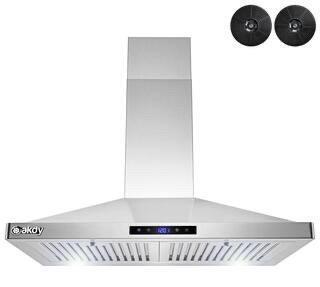 30&rdquo; Akdy Convertible Kitchen Wall Mount Range Hood in Stainless Steel with LEDs, Touch Control and Carbon Filters