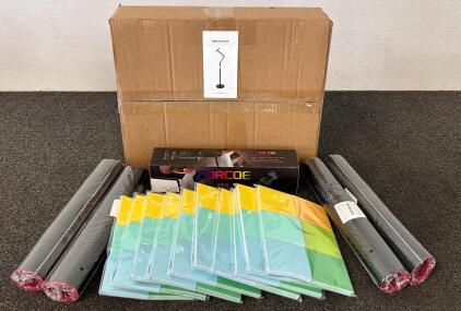 Tablet Floor Stand, Double Sided Desk Pads, Excel Mouse Pad, and Sticky Notes