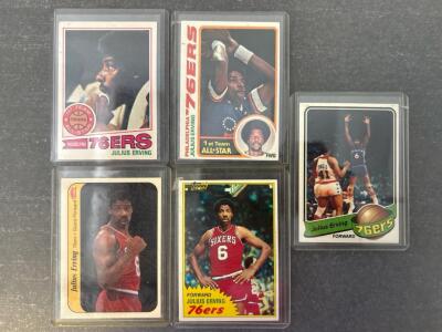 (5) Collectible Julius Erving Basketball Cards