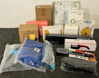 Kitchen Goods Including All Purpose Kitchen Knife & Utensils, Women&rsquo;s Jumpsuit (M), Women&rsquo;s Surf Shirt (M) & More
