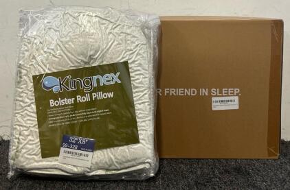 Set Of 2 Queen Feather Down Pillows & Bolster Roll Pillow