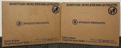 (2) 9 Pcs Boxes Of Amazon Elements Unscented Baby Wipes (18 Pcs)