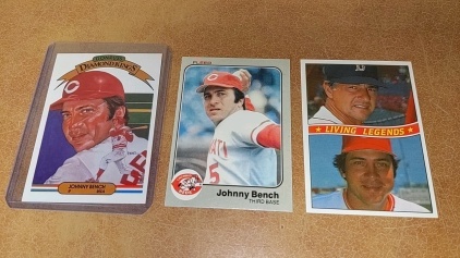 Mint 1982 Donruss Johnny Bench Diamond King Card - Mint 1983 Donruss Legend Card Yaz/Bench - Mint 1983 Fleer Johnny Bench Card