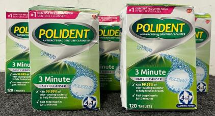 (5) Boxes Of Polident Antibatcerial Denture Cleanser (120 Tablets Per Box)