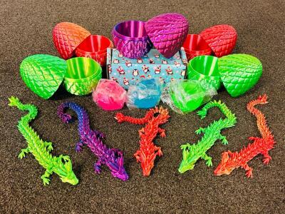 (5) 3D Printed Dragon Eggs With Dragons and (3) Squish Balls