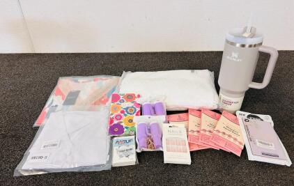 Hers Bundle: 40 Oz. Stanley Tumbler, Shirts, Bath Towel, Keychains, Biodegradable Facial Razors, and More