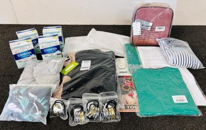 Woman's Clothing, Travel Makeup Bag, Flower Sign, and Personal Hygiene Pads