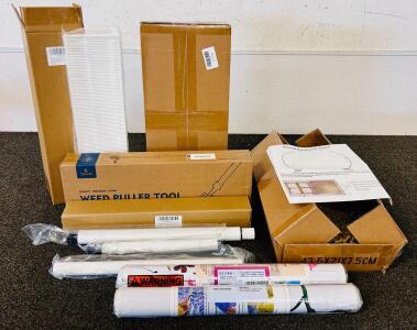 Heap Filter, (2) Round Backdrop Stands, Weed Puller Tool, Window Security Bar and Window Stickers