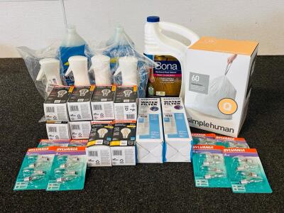 Dawn Dish Soap, Hardwood Floor Cleaner, Custom Fit Trash Liners, Sylvania Bulbs, Water Filters, and Stain Water Repellent