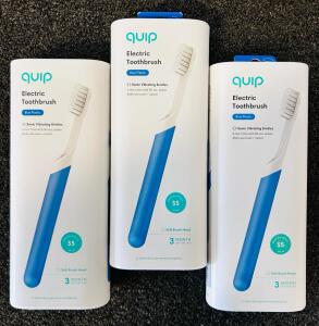 (3) New Quip Electric Toothbrushes (Sonic Vibrating Bristles)