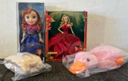 Children&rsquo;s Toys Including Holiday Barbie, Frozen Anna Doll & Plushies