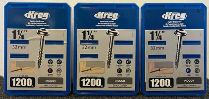 (3) Boxes Of Kreg Zinc Pocket Screws, 1 1/4 Inch, #7 Fine Thread