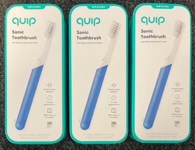 (3) New Quip Electric Toothbrushes (Sonic Vibrating Bristles)