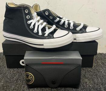lBack Converse Chuck Taylor All Star High-top Sneakers Unisex (Men&rsquo;s 4, Women&rsquo;s 6) & Rayban Black Sunglasses