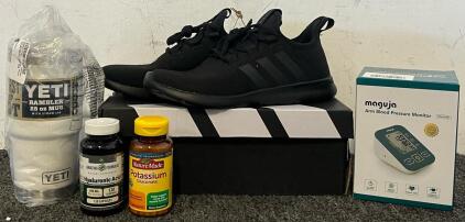 Sports / Health Goods &mdash; Womens Adidas Cloudfoam Pure 2.0 Running Shoes Size 8, Yeti Rambler 25 Oz Mug W/ Straw Lid, Arm Blood Pressure Monitor & Supplements
