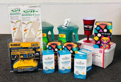 (2) Value Size Palmolive Dish Liquid, Vacuum Box Set, (3) Vegetable Slicers, Pyo Cat Lamps, Dewalt Battery and More