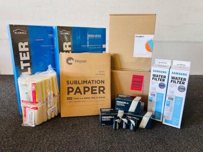 (2) AllWell Air Filters, Samsung Water Filters, Procell Constant 9V Batteries, Ever Ready First Aid Triangular Bandages and More