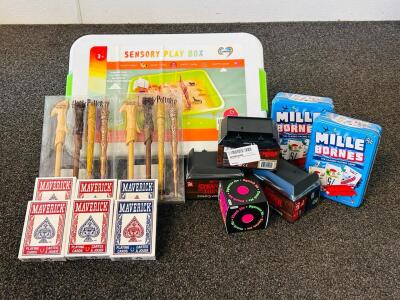 CarolArt Sensory Play Box, Harry Potter Wand Pens, Stranger Things Upside Down Capsule, Mille Bornes Classic Racing Game and The Groovy Glob