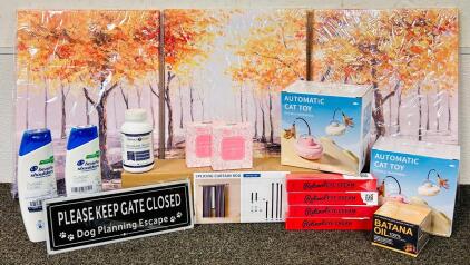 (3) Piece Fall Wall Art, Dog Sign, Beauty Products, Automatic Cat Toys and Splicing Curtain Rod