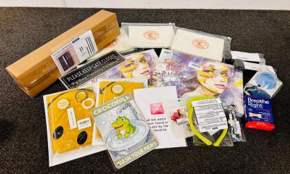 (3) Creative Curio Wood Painting Stencil Sets, Splicing Curtain Rod, Dog Sign, (2) Face Painting Kits, (2) Tourniquets, and more