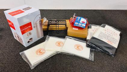 (2) Reusable Bags, 1.3 Gallon Stainless Steel Compost Bin, (3) Creative Curio Wood Painting Stencil Sets, Napkin Holder, and More