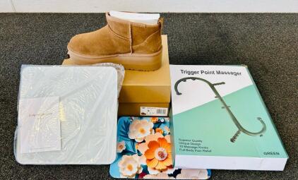Body Weight Scale, Pair Of Classic Ultra Mini Platform Uggs, and Trigger Point Massager