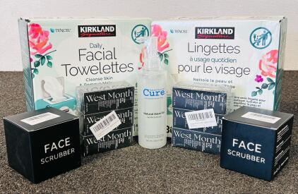 (2) Boxes Of Daily Facial Towelettes, Fave Scrubbers, (6) West Month Firm Eye Soin Creams, and Aqua Gel Gentle Exfoliator