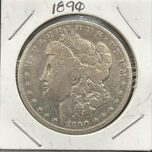 1890 Morgan Silver Dollar, No Mint Mark, Liberty Head, U.S. Mint