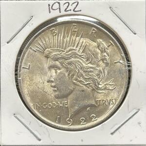 1922 U.S. Mint Peace Dollar Coin, 90% Silver, Anthony de Francisci Design