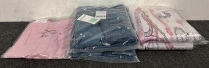 (2) Kedera Oversize Jean Jackets, (1) Pink Crewneck, & Set of Bedsheets