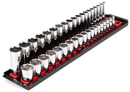 TEKTON 3/8 Inch Drive 6-Point Socket Set with Rails and Tray, 38-Piece (6-24 mm)