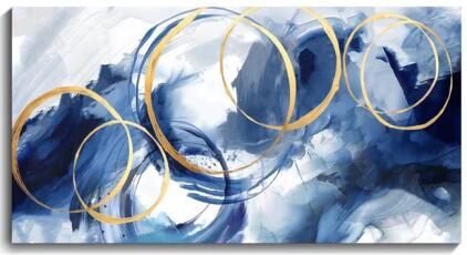 Blue, White & Gold Abstract Canvas Wall Art Print (58&rdquo;x29&rdquo;)