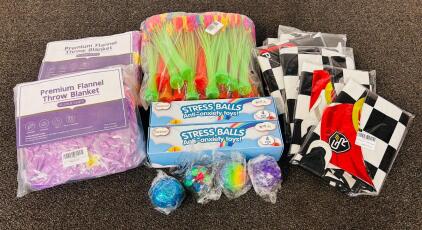 Anti Anxiety Toys, Large Pack Of Water Balloons, Race Car Theme Party Supplies and (2) Flannel Throw Glow In Dark Blankets