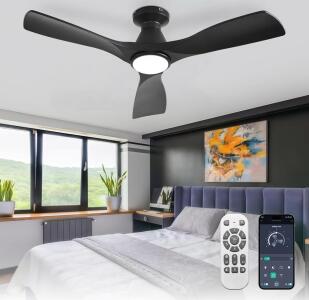 Depuley 42-Inch Ceiling Fans with Lights: Black 3 Blade Flush Mount Low Profile Ceiling Fan for Bedroom