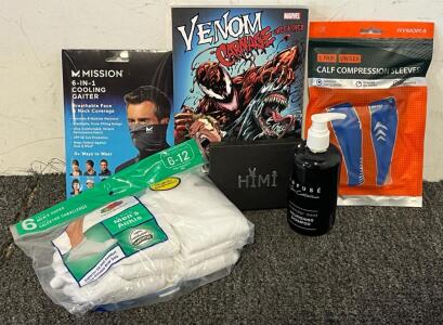 Marvel Venom Carnage Unleashed Comic Book, Men&rsquo;s Socks, Cooling Gaiter & Calf Compression Sleeves, Slim Leather Wallet & Lavender Mint Shampoo