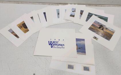 (1) 1987 First Of State West Virginia Duck Stamp Print W/ Signature And Stamps (17) Assorted Duck Stamp Prints