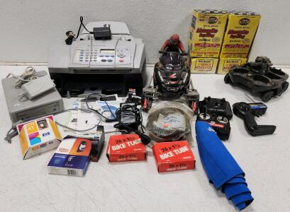 (1) HP Office Jet 5110 All-In-One Printer (1) HP CD-Writer Plus 7200 Series External CD-RW Drive (1) 2002 Interactive Toy RC Polaris PRO-X Liberty 550 Snowmobile And More