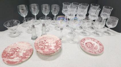 (8) Cristal De Flandre Fascination Lead Crystal Water Goblet (4) Bohemian Crystal Cascade Wine Glasses (4) Vintage Etched Glass Sherbet Dish And More