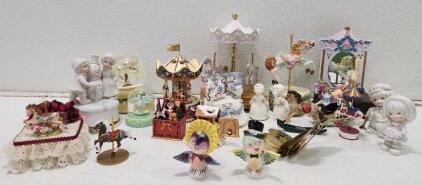 (1) Vintage Lefton Bluebird Salt And Pepper Shaker (1) Vintage Westland Carousel Two Horse Music Box Limited Edition (1) Revolving Musical December Birthstone Carousel And More
