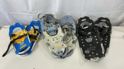 (1) TUBBS Flurry Youth Kids Snow Shoes 18&rdquo;x7.5&rdquo; (1) Tubbs Sojourn Snow Shoes 21&rdquo;x8.5&rdquo; (1) Atlas Indy Snowshoes 22&rdquo;x8.5&rdquo;