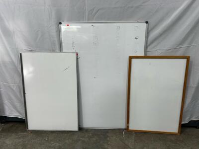 (1) 35&rdquo;x 48&rdquo; White Board W/ Metal Frame (1) 24&rdquo;x36&rdquo; White Board W/ Metal Frame (1) 23&rdquo;x34.5&rdquo; White Board W/ Wood Frame