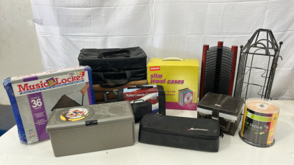 (2) Hard Cassette Tape Case (1) 20 CD Organizer (1) 93pk Slim Jewel CD/ DVD Cases & More