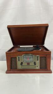 (1) Crosley CR42D-PA Lancaster 3-Speed Turntable W/ Radio, CD/Cassette Player, Aux-in And Bluetooth