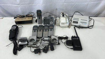 (1) Panasonic KX-TG7741 DECT 6.0 Plus Cordless Phone System W/ 5 Phones And 4 Chargers (1) Vintage Sony Dream Machine Alarm Clock/ Radio (1) Timex Indiglo AM/FM Clock Radio & More