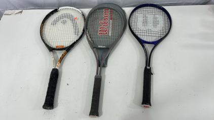 (1) Vintage Wilson American Ace Midsize Tennis Racquet 4.5 (1) Wilson Enforcer L4 4.5 Tennis Racquet (1) Head Titanium Tour Pro Tennis Racquet