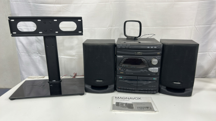 (1) Magnavox FW58 Mini Hi-Fi System (1) Universal Swivel TV Stand