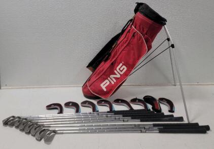 (1) PING Karsten III Iron Set 3-9 & Wedge Black Dot Mens RH Golf Clubs (1) PING Stand Golf Bag (8) Club Covers, 7 PING 1 Edge