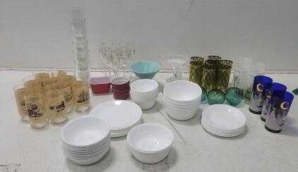 (25+) Glass Cups (30+) Bowls & Plates